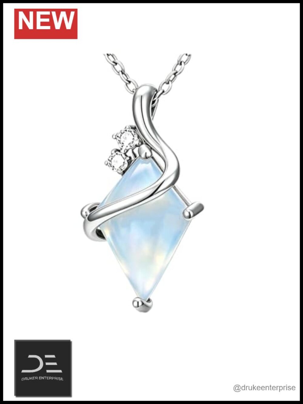 925 Sterling Silver Kite Cut Moonstone Diamond Pendant Necklace 20" Women